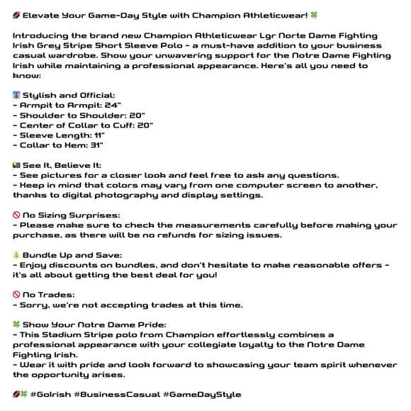 🏈🍀NEW Champion L Grey Striped Norte Dame Polo: Irish Pride & Style! 🍀🏈 - Picture 2 of 7